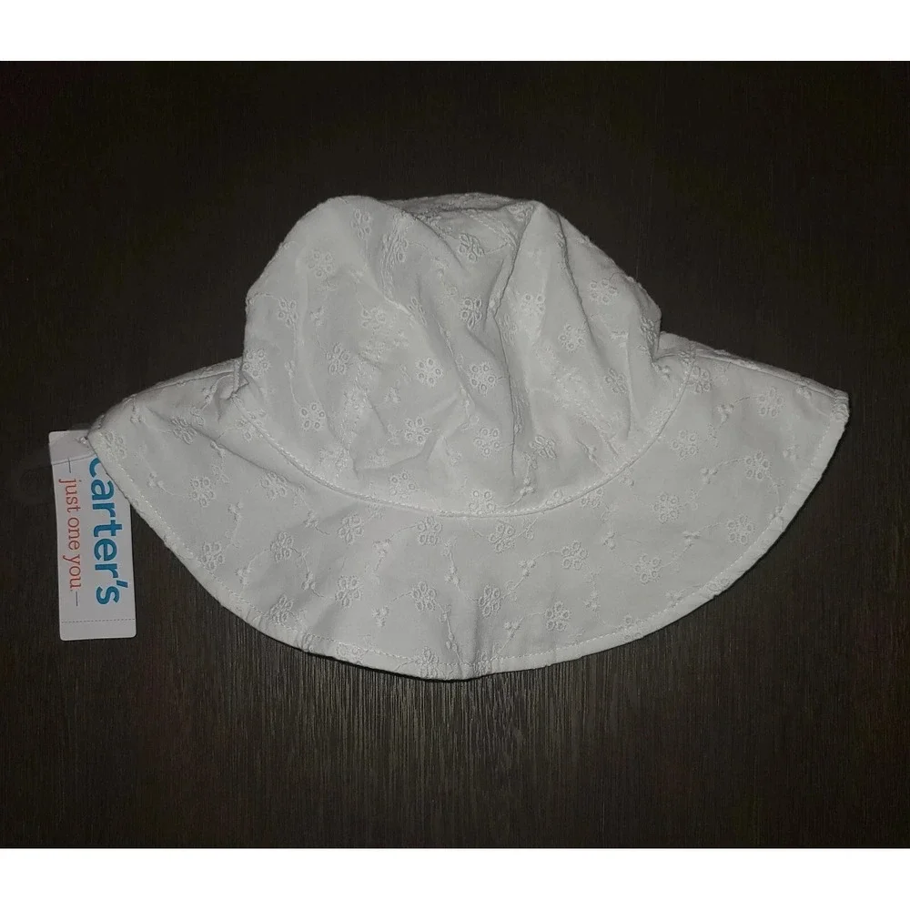 NEW BABY GIRLS CARTER'S‎ JUST ONE YOU WHITE EYELET SUN HAT SIZE 6-12 MONTHS